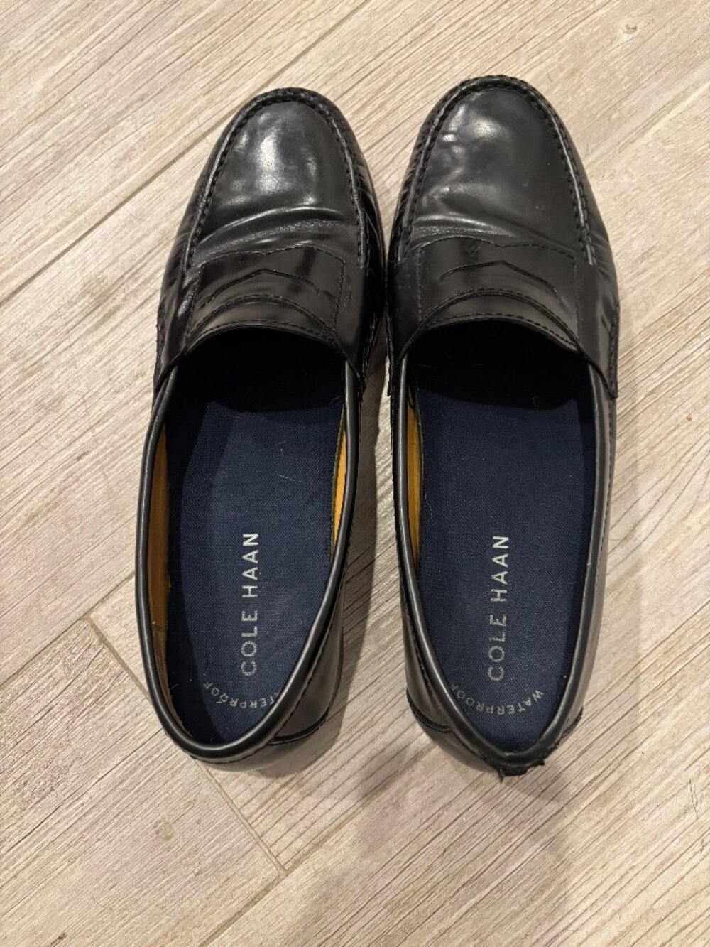 Cole Haan Men's Black Leather Waterproof Penny Loafers Size 11D Flawed